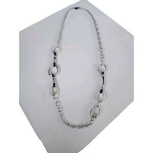 45 Yr Old ALM SOHO Signed‎ Asymmetrical Necklace Silver Tone Black Leather